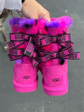 UGG Pink Boots with Purple Trim and Bows